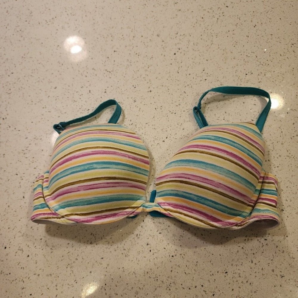 Victorias Secret Cotton Push Up Bra 34D Padded Stripes Underwire